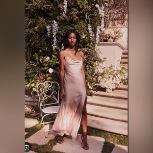 ASTR Palisades Silk Maxi Dress in Champagne Rose